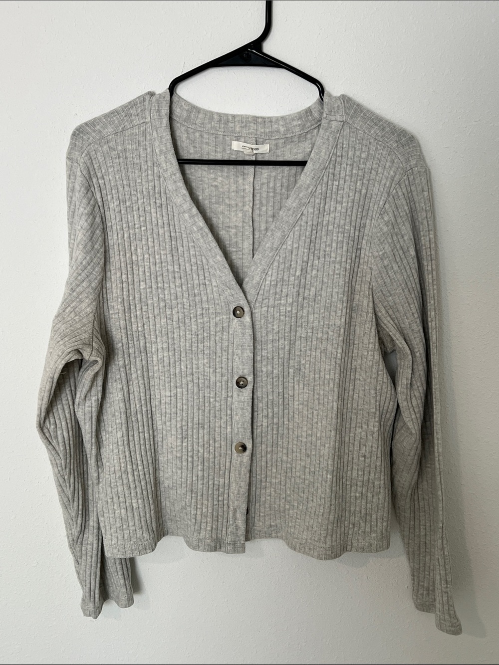 Maurices Light Gray Ribbed V-Neck Button Cardigan Sweater